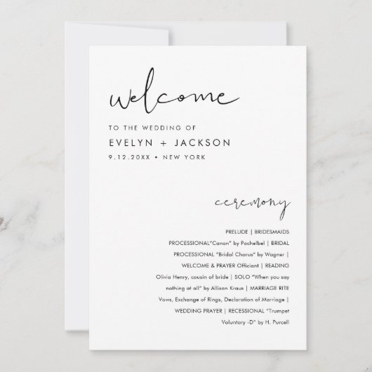 STELLAミニマル結婚式 プログラム5 x 7カード 招待状 (正面)