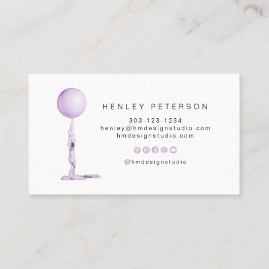 STELLAラベンダーパープルウォーター色パーティーバルーン 名刺 (裏面)