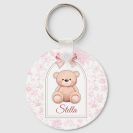 Stella | オーダーメイド ピンクのテディベアの保育園デザイン キーホルダー