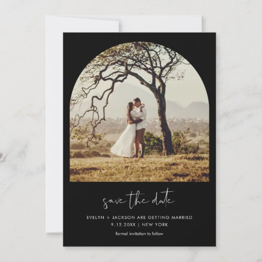 STELLA Arch Photo Save The Date Black 招待状 (正面)