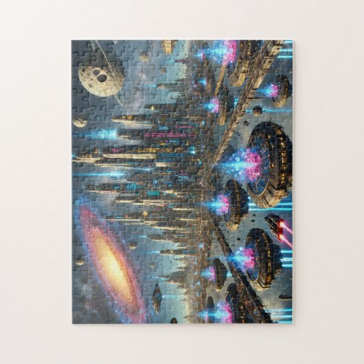Stellar Cities Futuristic Neon Cityscape ジグソーパズル (縦)