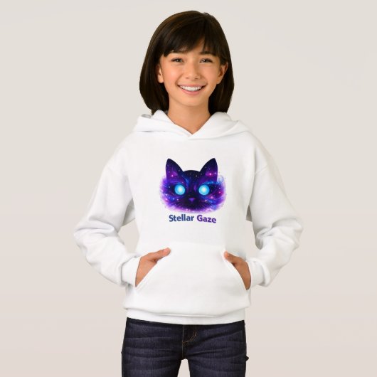 Stellar Gaze Cosmic Cat Kids Hoodie (正面フル)