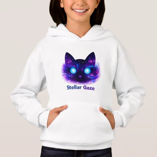 Stellar Gaze Cosmic Cat Kids Hoodie (正面)