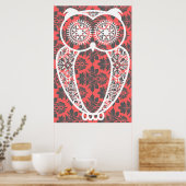 StellaRoot Hoot Owl Vintage Damask Print ポスター (キッチン)