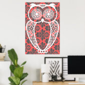 StellaRoot Hoot Owl Vintage Damask Print ポスター (ホームオフィス)