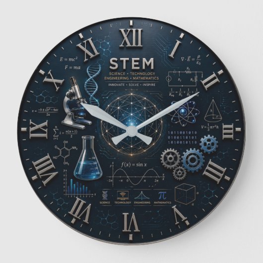 STEM Science Technology Engineering Mathematics ラージ壁時計 (正面)