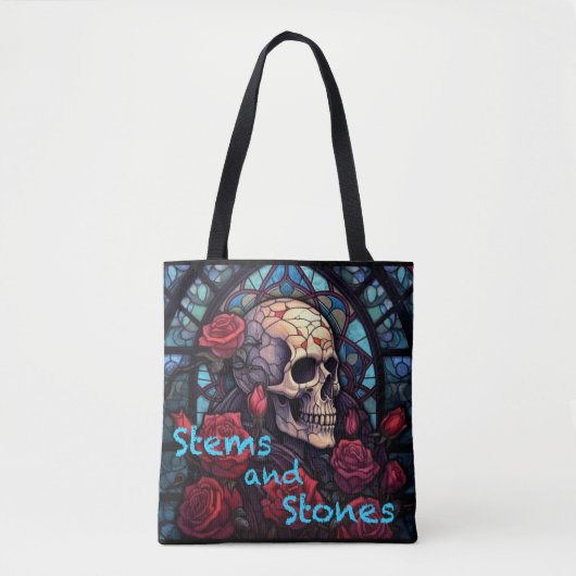 Stems and Stones Skull and Roses Tote Bag トートバッグ (正面)