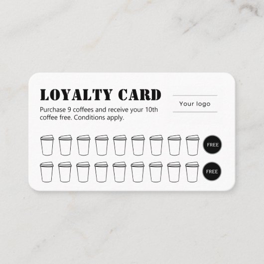 Stencil Typography Coffee Loyalty Card ロイヤリティカード (正面)