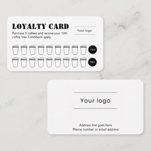 Stencil Typography Coffee Loyalty Card ロイヤリティカード (正面/裏面)