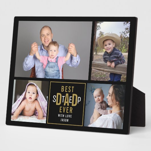 Step最高のパパEver 4フォトコラージュブラックと金ゴールド フォトプラーク (側面)