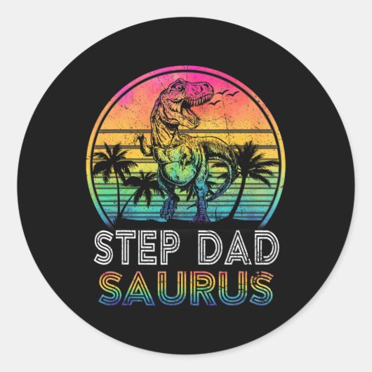 Step Dadsaurus Dinosaur Step Dad Saurus Family Mat ラウンドシール (正面)