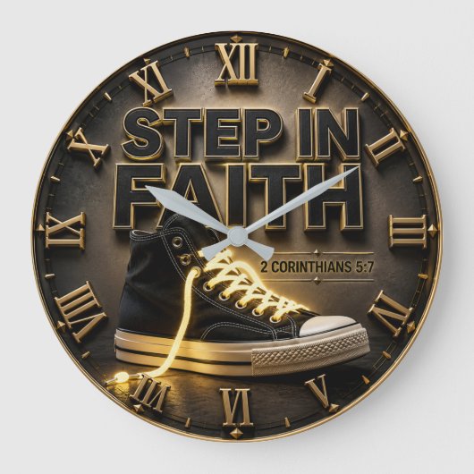Step in Faith 2 Corinthians 5:7 Scripture Gift ラージ壁時計 (正面)