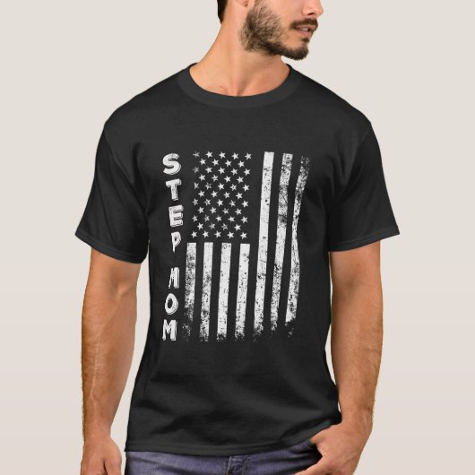 Step Mom America Flag Mother s Day of July Wom Tシャツ (正面)