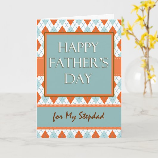 Stepdadのための父の日、アーガイル柄のな幾何学的設計 カード (黄色い花)