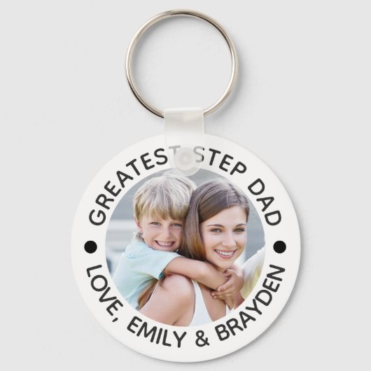 STEPDADもっとも偉大ブラックフォトパーソナライズされた キーホルダー (正面)