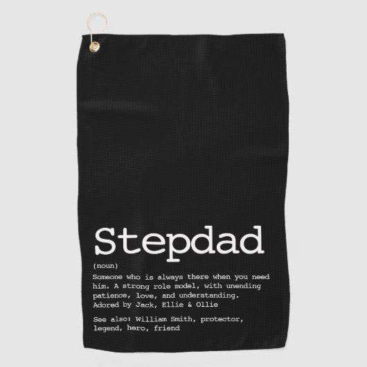 Stepdad定パーソナライズされた義ブラック ゴルフタオル (正面)