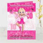 Stephanieの第10バースデー・カードのピンクのチアリーダー カード (黄色い花)