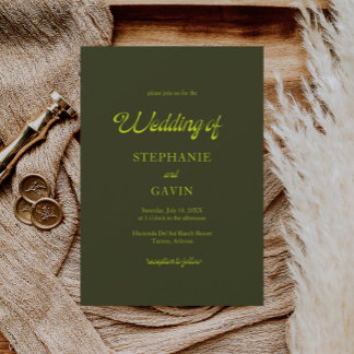 STEPHANIE Retro Chartreuse Olive Green Wedding 招待状