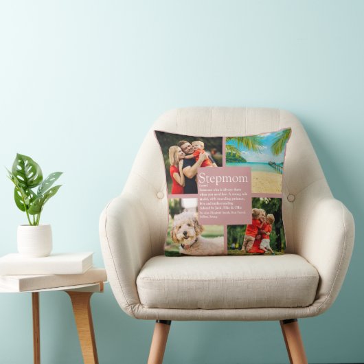 Stepmom定パーソナライズされた義4フォト赤面ピンク クッション (椅子)