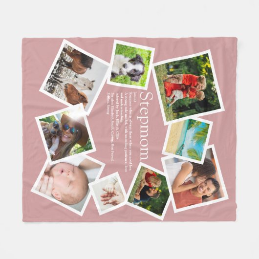 Stepmom定パーソナライズされた義9フォト赤面ピンク フリースブランケット (正面(横))