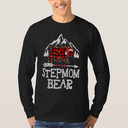 Stepmom Bear Buffalo Plaid Matching Family Christm Tシャツ (正面)