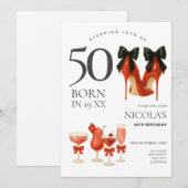 Stepping into 50 Modern Red & Black 50th Invite 招待状 (正面/裏面)