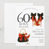 Stepping into 60 Modern Red & Black Party Invite 招待状 (正面/裏面)