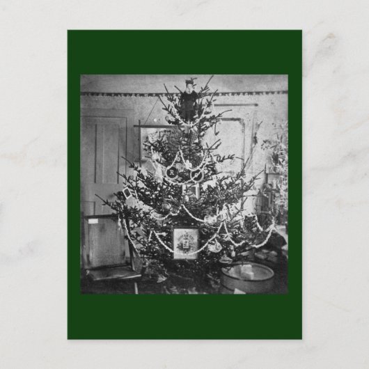 Stereoviewのクリスマスツリーのビクトリアンな19世紀のヴィンテージ シーズンポストカード (正面)