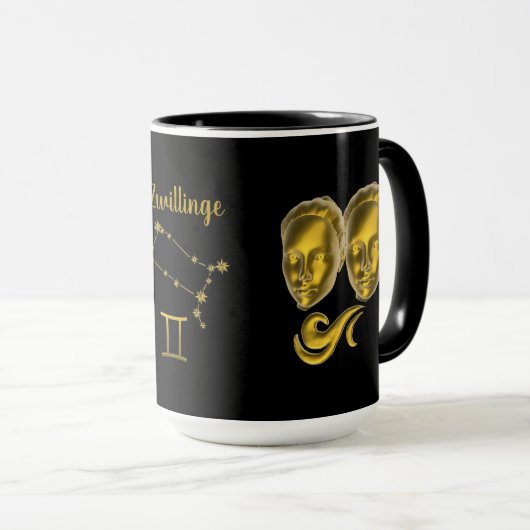 Sternzeichen Zwillinge, gold -  マグカップ (正面右)