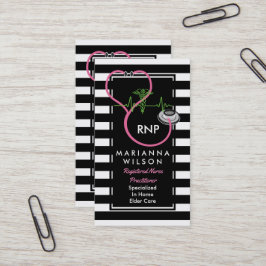 Stethescopeを看護しているBWのストライプでモダンなナース 名刺