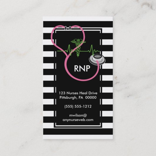 Stethescopeを看護しているBWのストライプでモダンなナース 名刺 (裏面)