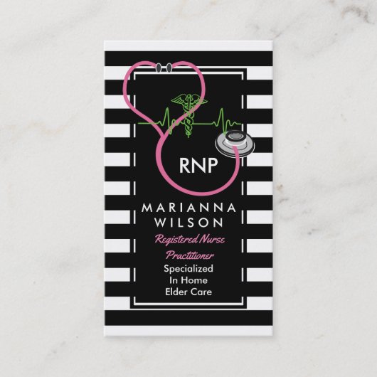 Stethescopeを看護しているBWのストライプでモダンなナース 名刺 (正面)