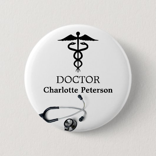 Stethoscope Caduceus Doctor Nameタグ 缶バッジ (正面)
