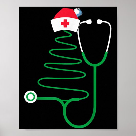 Stethoscope Christmas Tree Nurse Christmas Scrub ポスター (正面)
