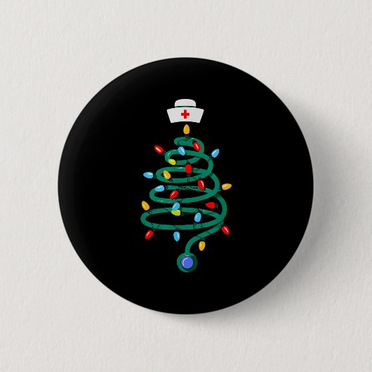 Stethoscope Christmas Tree Registered Doctor Nurse 缶バッジ (正面)
