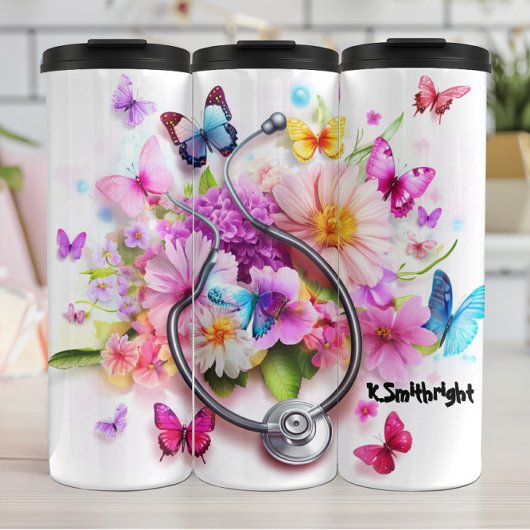 Stethoscope Flowers Butterflies Personalized Tribu タンブラー