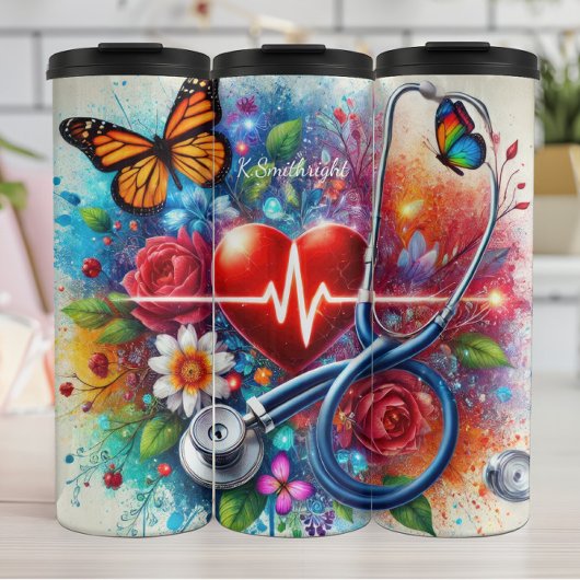 Stethoscope Heart Butterfly Colorful Nurse タンブラー