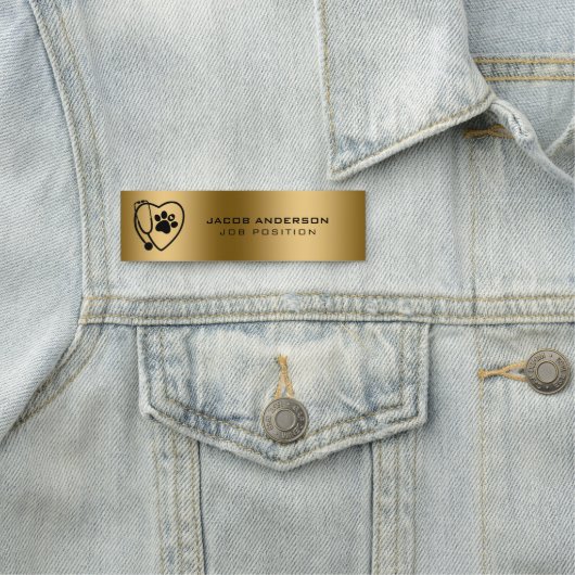 Stethoscope & Heart Paw Print Vet Name Tag 名札 (インサイチュ)