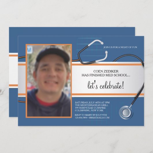 Stethoscope Photo Custom Invitations 招待状 (正面/裏面)
