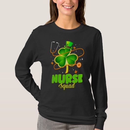 Stethoscope Shamrock Nurse Squad St Patrick Day Wo Tシャツ (正面)