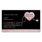 Stethoscope Sparkle Heart Pink Black マグネット名刺 (正面)