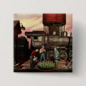 Stevan Dohanos著列車のヤードの花園 缶バッジ (正面)