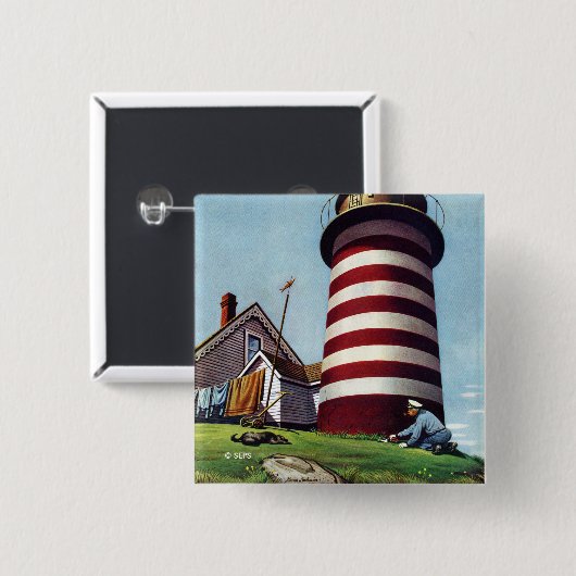 Stevan Dohanos著灯台看守 缶バッジ (正面&裏面)