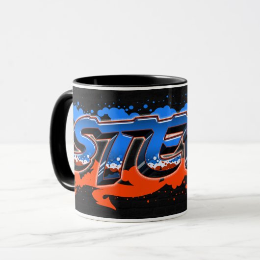 Steve Vorname Name Graffiti blue orange Tasse マグカップ (正面左)