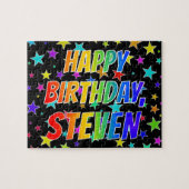 "STEVEN"名、おもしろい"ハッピーバースデー" ジグソーパズル (横)