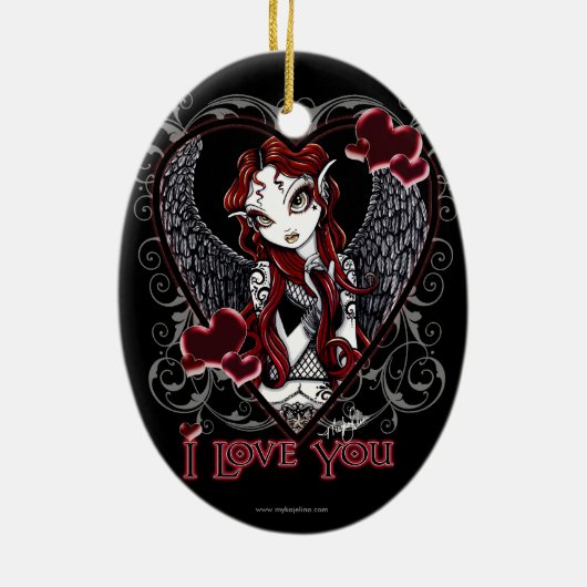 "Stevie"のゴシック様式バレンタインの入れ墨の天使のオーナメント セラミックオーナメント (裏面)