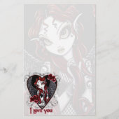 "Stevie"のゴシック様式バレンタインの入れ墨の天使の文房具 便箋 (正面)