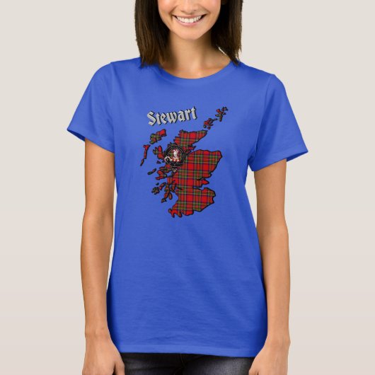 Stewart タータン地図とバッジの女性用Tシャツ Tシャツ (正面)
