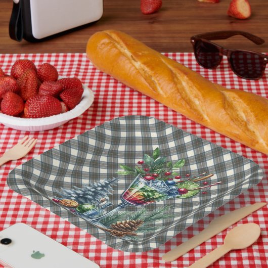 Stewart Blue Scottish Tartan Christmas Paper Plate ペーパープレート (ピクニック)