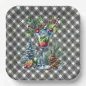 Stewart Blue Scottish Tartan Christmas Paper Plate ペーパープレート (正面)